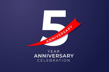 5th anniversary celebration with white number and red ribbon illustration 