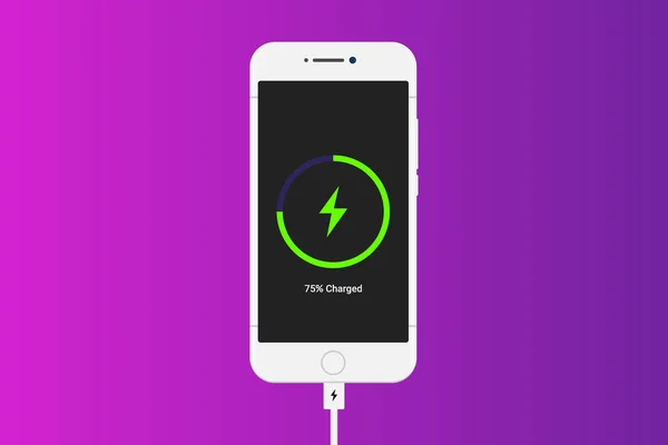 Smart Phone Charging Isolated White Background Top View Charging Progress — 图库矢量图片