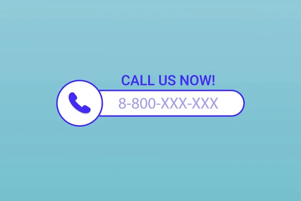 Звоните Нам Сейчас Шаблон Синий Мобильный Звонок Вектором Номера Абонента — стоковый вектор