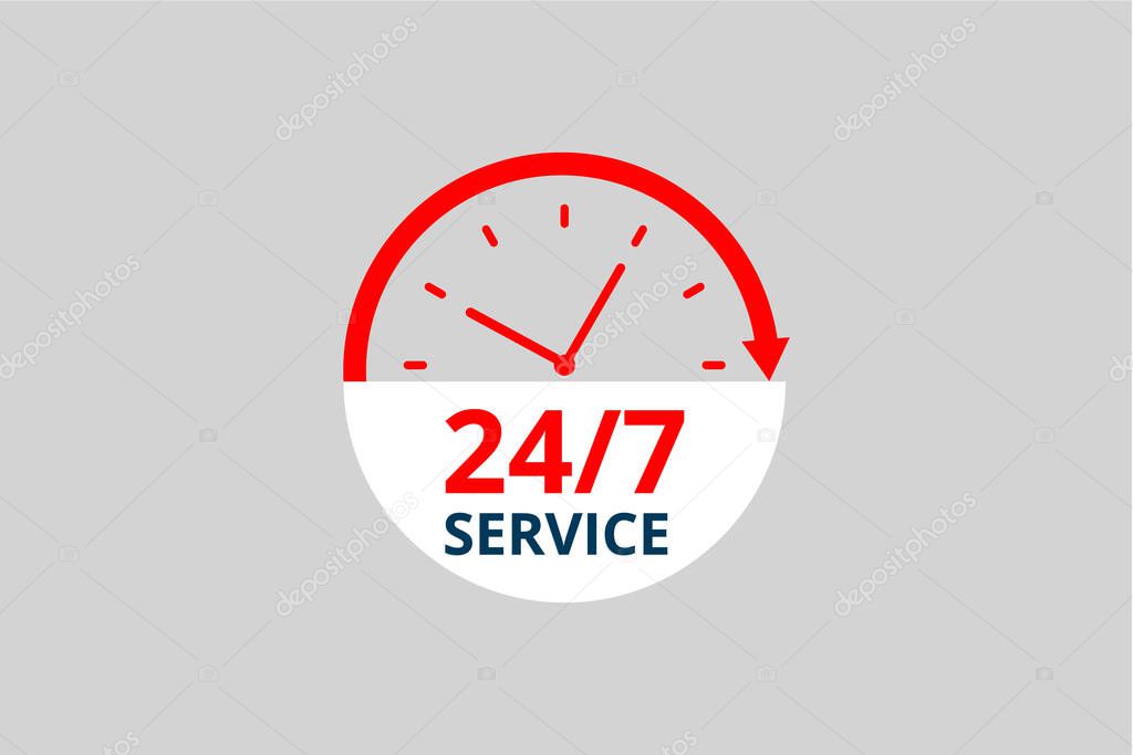 24 hour service design vector with clock