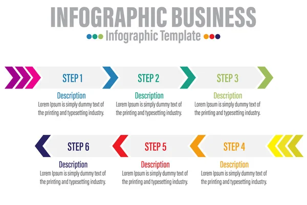 6ステップ矢印プレゼンテーションベクトルインフォグラフィックと現代のタイムライン図 ビジネス用インフォグラフィックテンプレート — ストックベクタ
