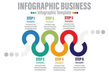 Altı Adımlı veya Altı Adımlı Infographic tasarım şablonu, işlem şeması, sunumlar, iş akışı düzeni, afiş, akış şeması, bilgi grafiği için kullanılabilir.