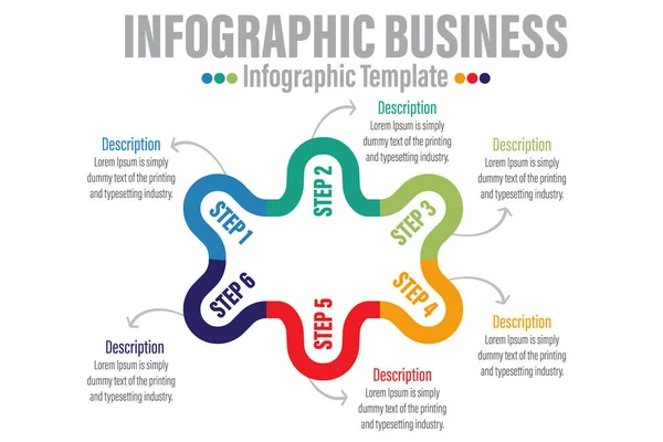 Řetězový Infografický Design Šesti Kroky Šest Možností Pro Vizualizaci Dat — Stockový vektor