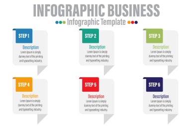 Altı Adım ve Altı Seçenek ve Altı Adımlı İş Vektörü İnfografik Tasarım Şablonu. İşlem şeması, sunumlar, iş akışı düzeni, afiş, akış şeması, bilgi grafiği için kullanılabilir