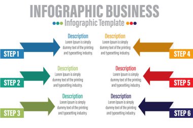 Vektör illüstrasyonu, bilgi grafikleri tasarımı, şablon, pazarlama, bilgi, altı adım veya altı seçenek veya adımla