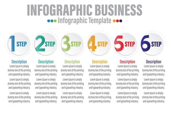 Altı seçenek veya basamaklı Vector Infographic etiket tasarımı. İş kavramı için bilgi grafikleri. Sunumlar için kullanılabilir pankart, iş akışı düzeni, işlem diyagramı, akış şeması, bilgi grafiği