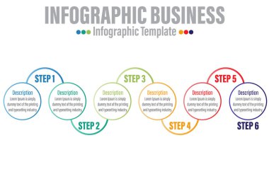 İş verisi görselleştirme.6 zaman çizelgesi adımı veya soyut arkaplan şablonu için tasarlanmış opsiyon bilgi simgeleri