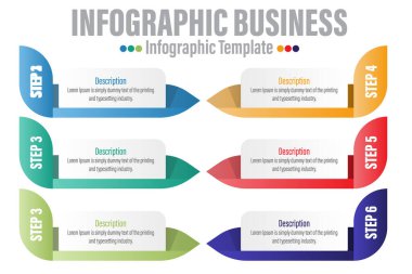 6 Adım, 6 seçenek Kağıt şekil elementleri adımlar, yol haritası, seçenekler, dönüm noktası, zaman çizelgesi, süreçler veya iş akışı. İş veri görselleştirmesi. Sunum için yaratıcı adım bilgi şablonu.