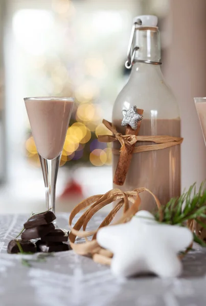 Alcoholische Koffielikeur Een Fles Glas Gemaakt Van Chocoliet Koffie Heerlijk — Stockfoto