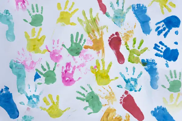 Colors Childhood Imprint Palm Foot Footprint Hand Print Play Fun — Stock Photo, Image
