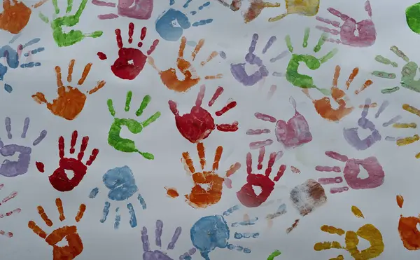 Hand Print Little Child Green Red Blue Color Multicolor Pattern — Stock Photo, Image
