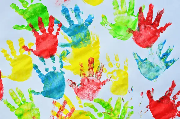 Diffrent Colour Little Hands Lesson Nursey School Play Creativity Fun — Stock Photo, Image
