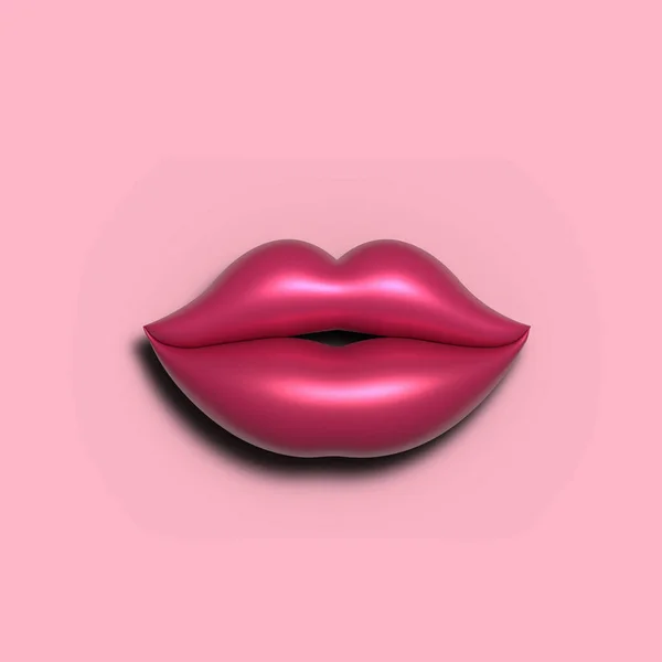 3D粉色唇 诱人的唇在柔软的粉红色背景上 去美容院 — 图库照片