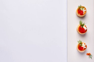 Başlangıç için havyar, krema, dereotu, aperatif, deniz ürünleri ile boş fotoğraf