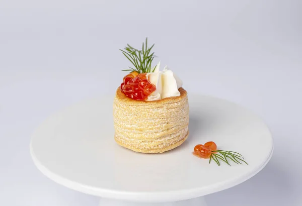 Fotografia Alimentos Entrada Com Caviar Creme Endro Lanche Frutos Mar — Fotografia de Stock