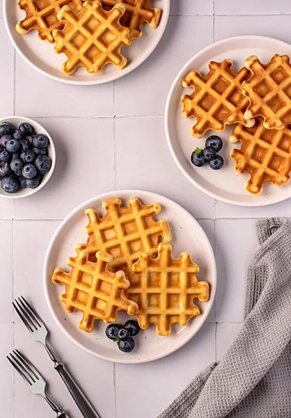 Yaban Mersinli Waffle Kahvaltı Belçika Yemeği Atıştırmalık Tatlı — Stok fotoğraf