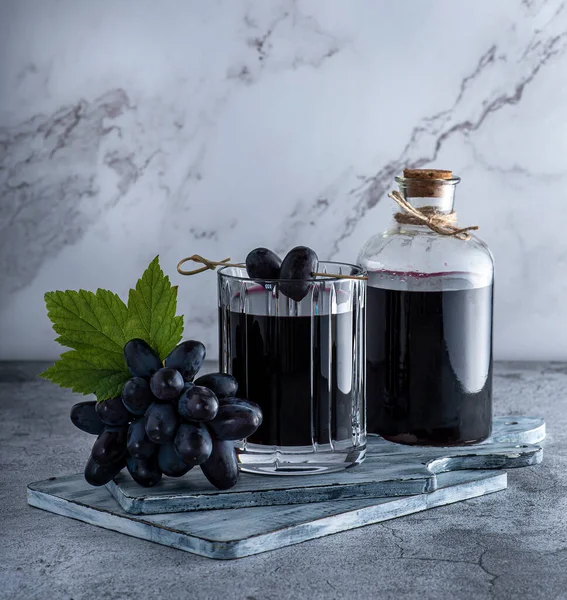 Photography Grape Juice Grapes Glass Bottle — Stock Photo, Image
