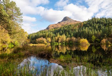 Göl, dağlar, orman, sonbahar, Glencoe Lochan, İskoçya