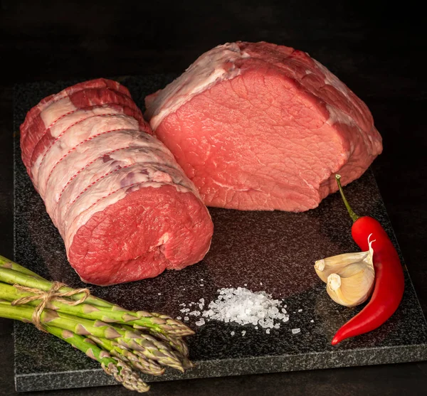 Voeding Fotografie Van Rundvlees Rauwe Biefstuk Slager Filet Vlees Marmeren — Stockfoto
