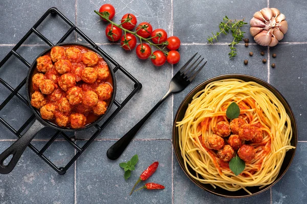 Voedselfotografie Van Gehaktbal Spaghetti Pasta Vork — Stockfoto