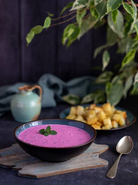 ビートルート冷たいスープの食品写真 — ストック写真