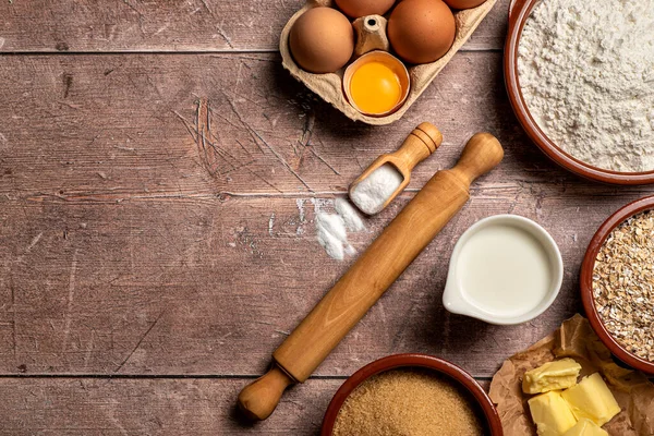 stock image Blank photography of ingredients, egg, flour, milk, butter, oat