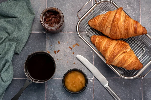 Food Photography Croissant Coffee Breakfast — Stock Photo, Image