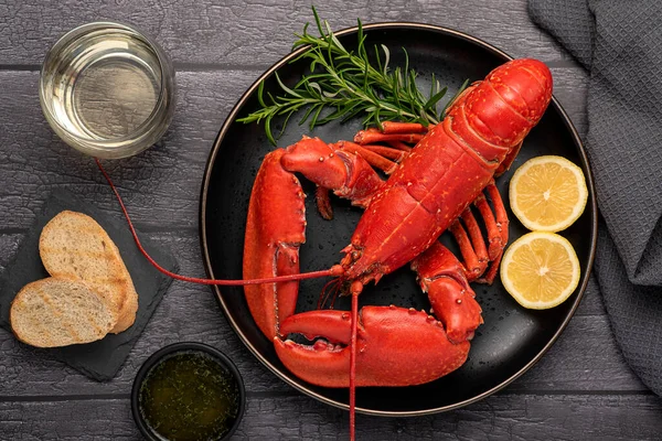 Food Photography Lobster Seafood Lemon Wine Bread — Stock Photo, Image