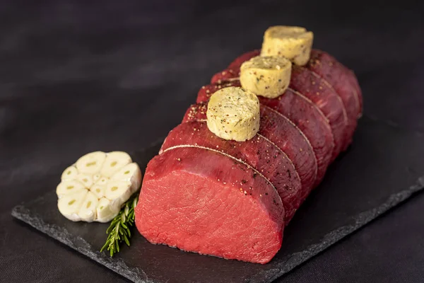 Voedselfotografie Van Rauw Rundvlees Varkenshaas Filet Vlees Lendenen Biefstuk Biefstuk — Stockfoto