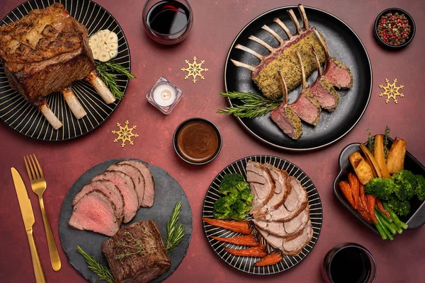 Foodfotografie Von Gebratenem Rindfleisch Lamm Filet Fleisch Roastbeef Steak Beefsteak — Stockfoto