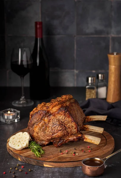Voedselfotografie Van Geroosterd Rundvlees Filet Biefstuk Vlees Rode Wijn Saus — Stockfoto