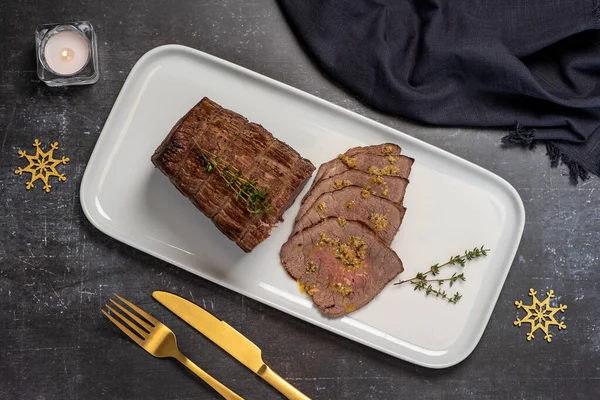 Voedselfotografie Van Geroosterd Rundvlees Filet Biefstuk Vlees Slagerij — Stockfoto