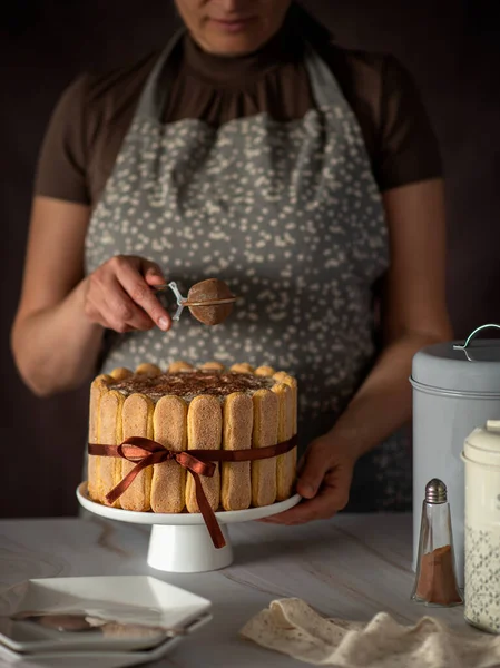 Food Photography Tiramisu Cake Dessert Cream Cocoa — Stock Photo, Image