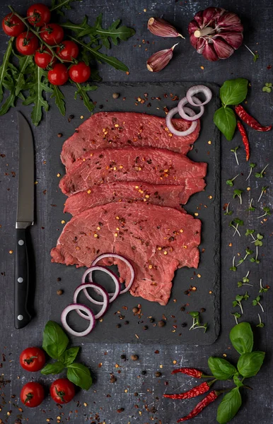 Food Photography Raw Beef Steak Chop Butcher Fillet — Foto Stock