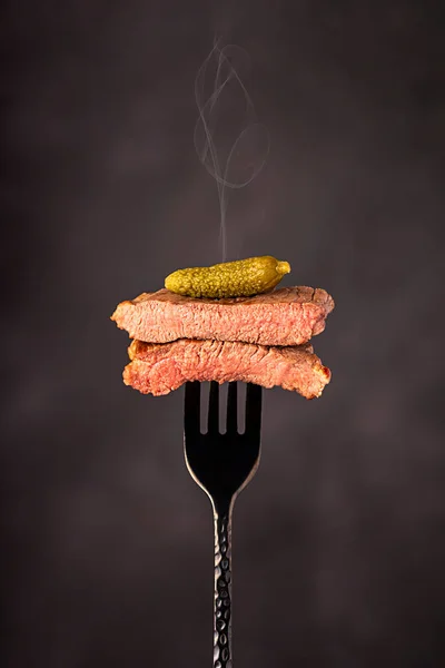 Macro Food Fotografie Van Gegrild Lam Rundvlees Steak Geroosterd Plak — Stockfoto