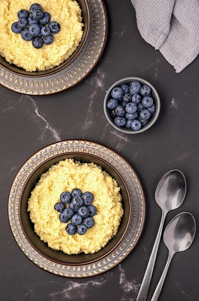 Food Photography Millet Porridge Blueberry Fibre Ripe Vegan Lifestyle Dish — Stock Photo, Image