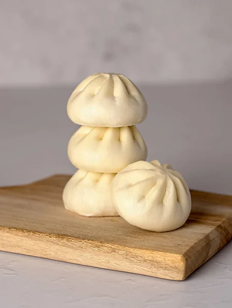 Macro Food Photography Steamed Bun Bao Duck Meat Spring Onion — Stock Photo, Image