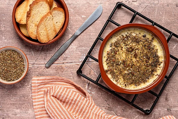 Food Photography Provolone Cheese Baked Melted Starter Italian Oregano Seasoning — Stock Photo, Image
