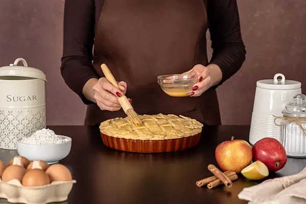 Food Photography Raw Apple Pie Cinnamon American Dessert Dough Cooking — Stock Photo, Image