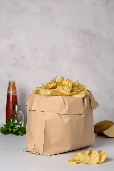Blank Food Photography Potato Crisp Chips Crunchy Crispy Salted Tomato — Stock Photo, Image