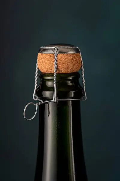 Makro Fotografie Šumivého Vína Ider Láhev Korek Šampaňské Bublina Design — Stock fotografie