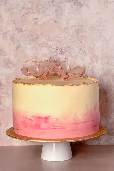 Blank Food Fotografie Von Geburtstagstorte Dekoriert Kuchen Keks Sahne Rosa Stockbild