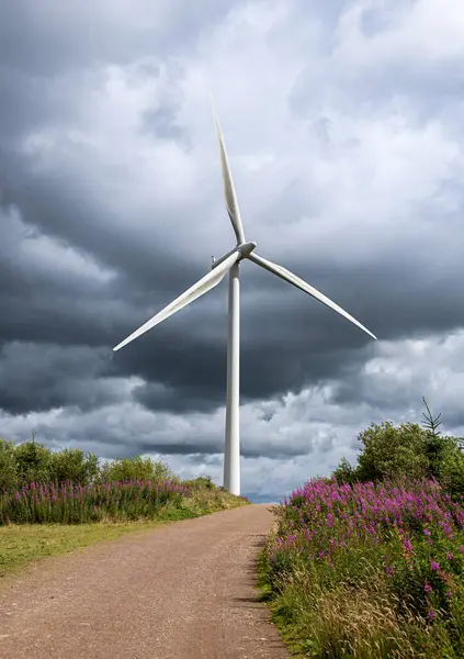 stock image Landscape photography of wind turbine; windmill; wind power; power generation; electricity; industry; decarbonisation; innovation; green energy, Whitelee Windfarm, Scotland