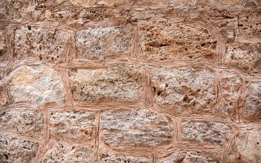 Mallorca, İspanya 'daki eski evin arka plan fotoğrafçılığı, çit; çimento; beton; soyut kalıp; desenli; terracotta;