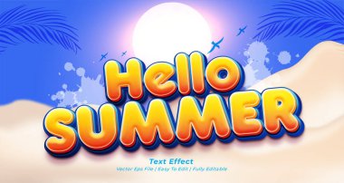 Düzenlenebilir 3d metin tarzıyla merhaba yaz efekti