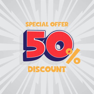 Pop sanat komedi tarzında tanıtım afişi. % 50 'si pop sanatında web için idealdir