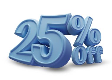 3D sayılar% 25 mavi arkaplandan ayrılmış