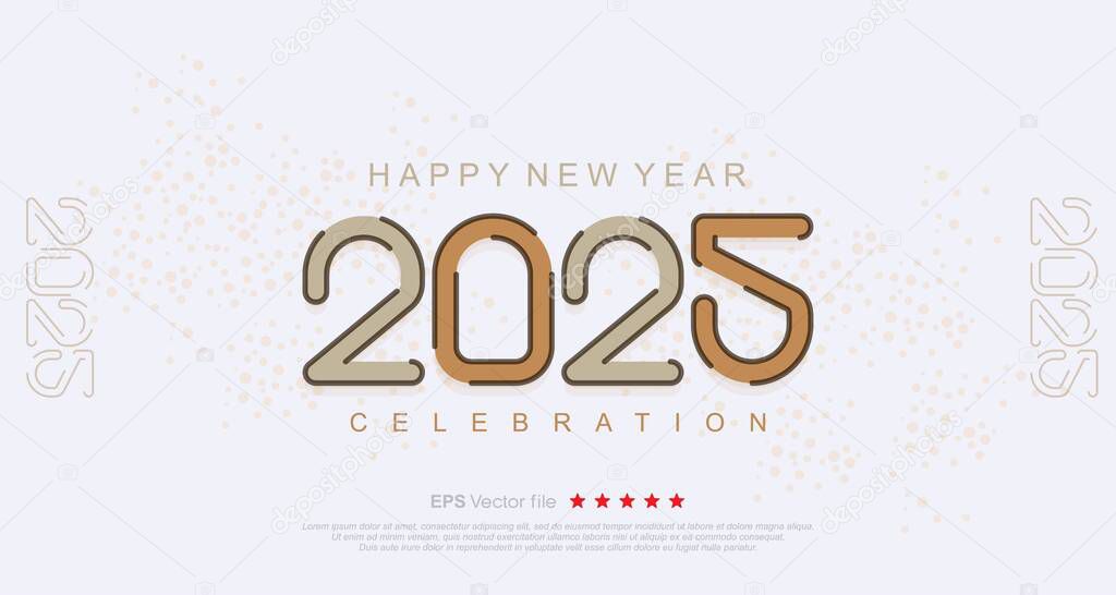 Logo 2025 happy new year with line style vector illustration