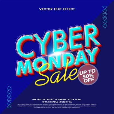 Web veya sosyal medya promosyonları için siber pazartesi metin efekti satışı pankartı tasarımı