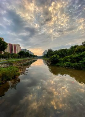 Punggol Park yakınlarındaki konutların yansıması.